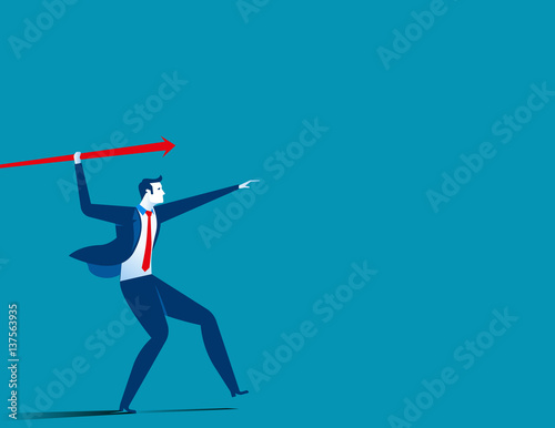 Businessman throwing the javelin. Concept business illustration. Vector flat photo