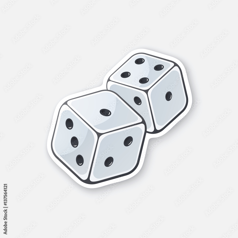 Sticker two white dice with contour Sticker two white dice with contour