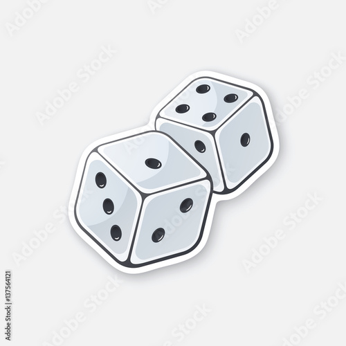 Sticker two white dice with contour 