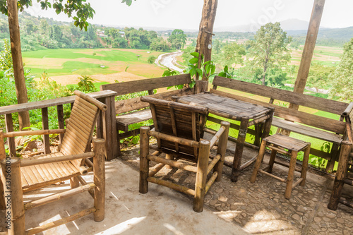 chairs and a table made of bamboo