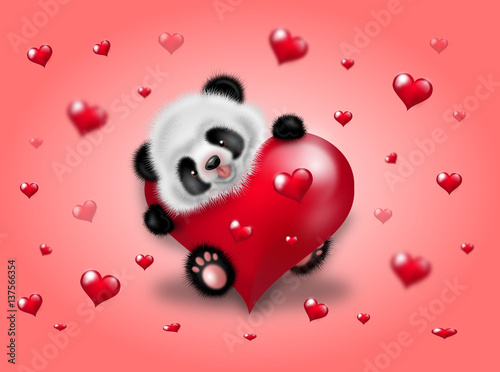 Fototapeta Naklejka Na Ścianę i Meble -  Panda with red hearts