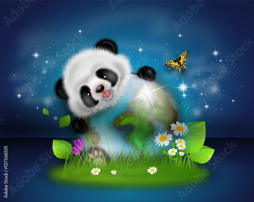 Fototapeta Naklejka Na Ścianę i Meble -  Panda with earth decoration