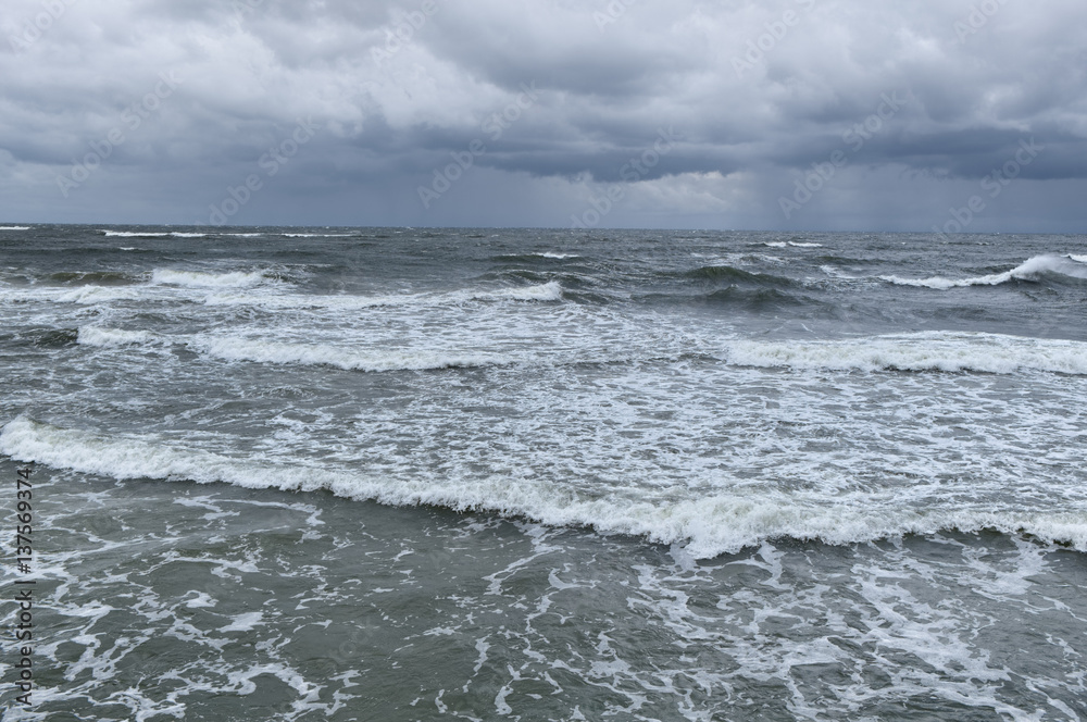 Storm on Baltic Sea. Dramatic sky and rough sea