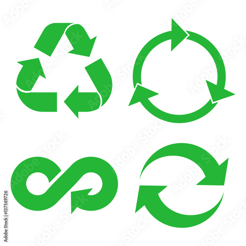 Eco cycle arrows icon set. Green recycled symbol green on white background. Vector illustration.
