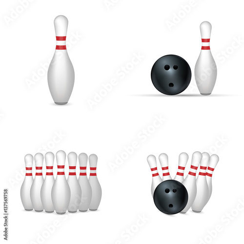 Bowling set isolated on white background. Vector illustration.
