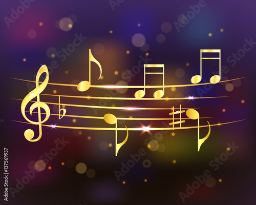 Musical background with golden notes. Abstract shiny musical background. Vector illustration.