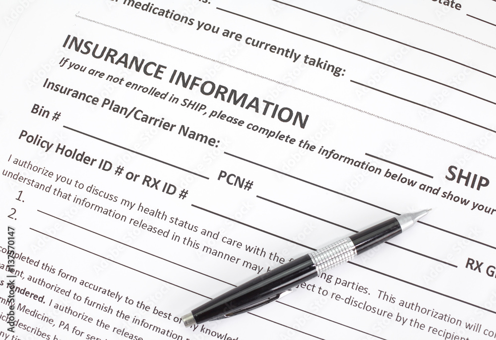 Close - up Insurance application paper form