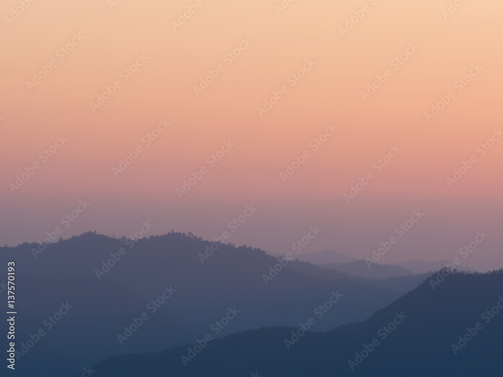 Beautiful mountain landscape in evening twilight