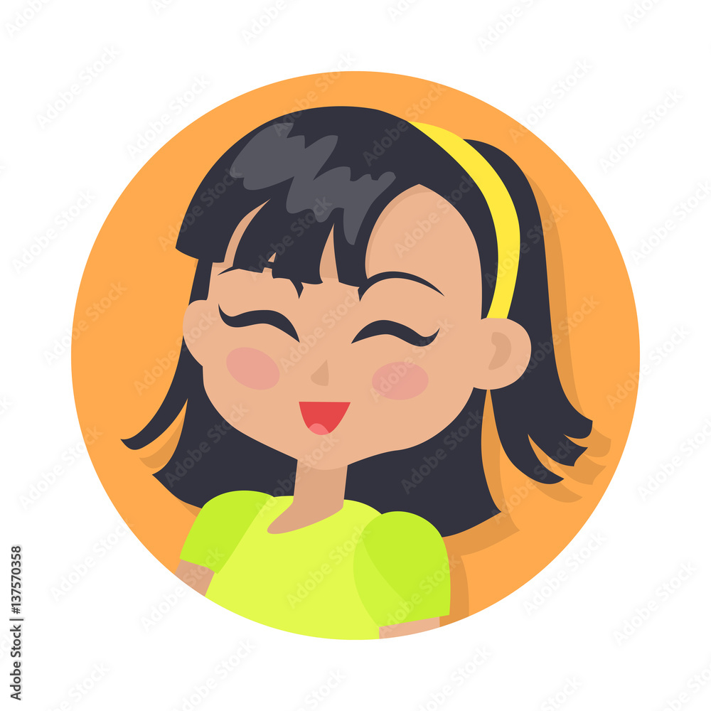 Smiling Girl with Dark Hair and Forelock. Red lips Smiling Girl with Dark Hair and Forelock. Red lips