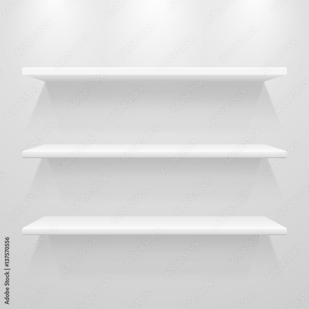 3d vector shelves template on gray wall, vector illustration 3d vector shelves template on gray wall, vector illustration