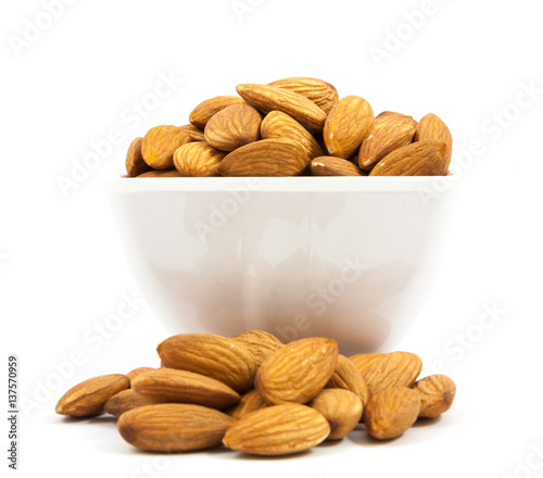 bowl of almonds isolated