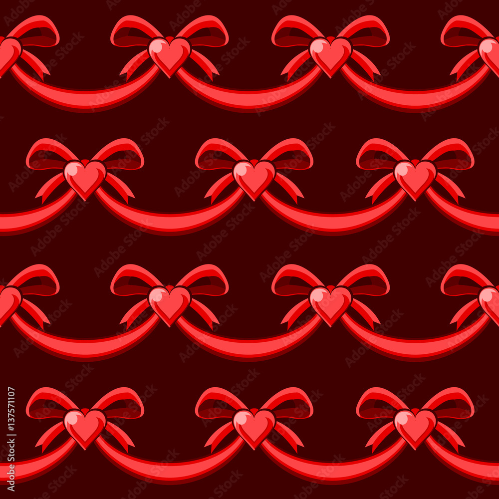 Valentine ribbon hearts abstract, seamless tile vector texture pattern
