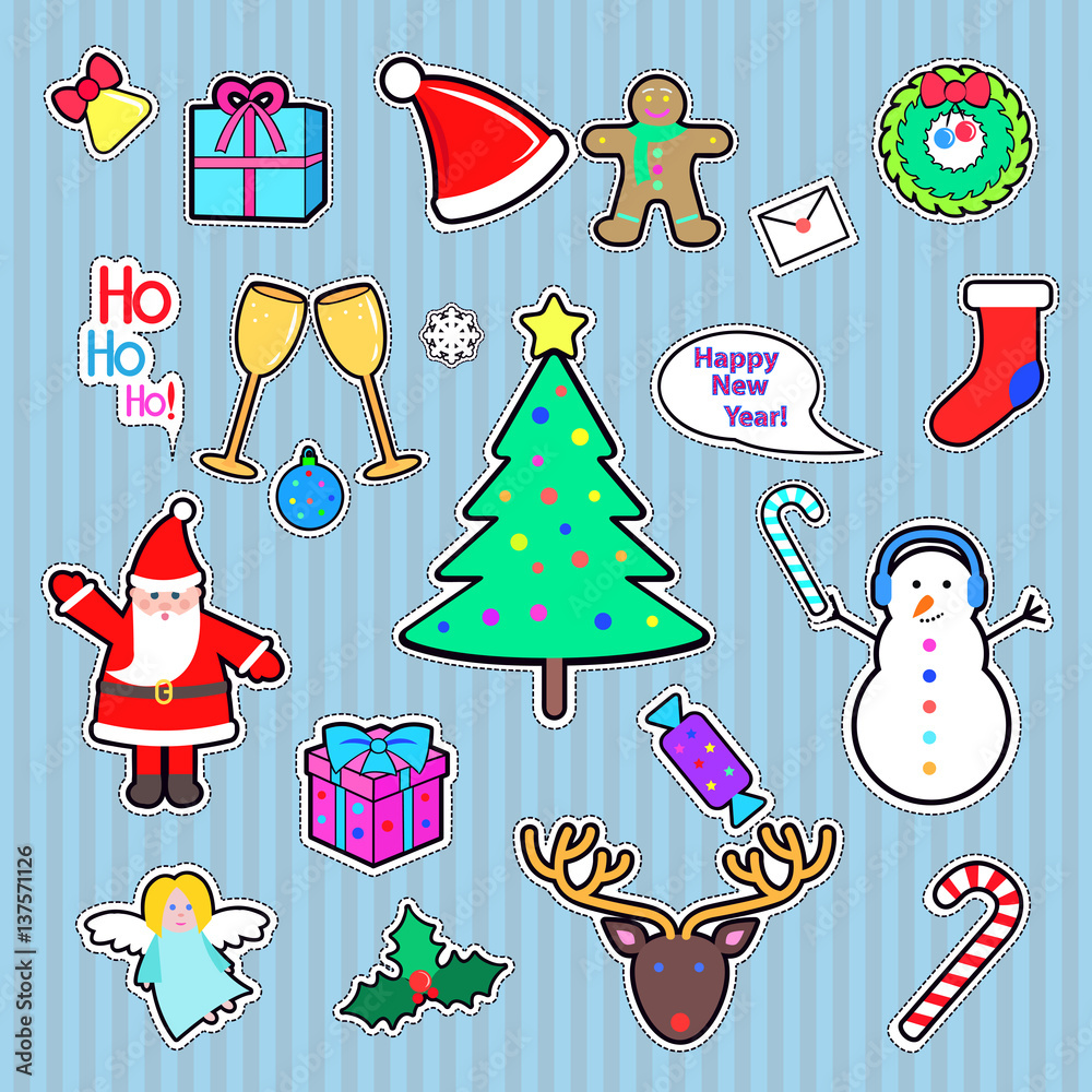 Set of Happy New Year and Merry Christmas patch. Set of Happy New Year and Merry Christmas patch.