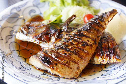 Grilled saba fish in teriyaki sauce photo