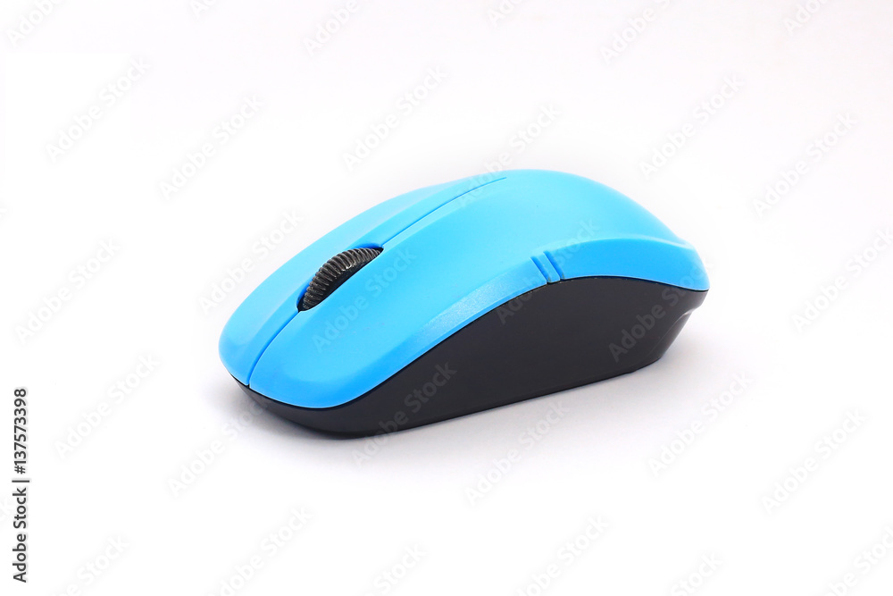 Wireless computer blue mouse isolated on white background Wireless computer blue mouse isolated on white background