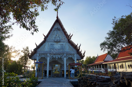 Samut Prakan Province, Thailand - January 30,2017 : Khun Samut Trawat temple. Thailand is measured at present surrounded by sea, as the land around the sea water before being eroded and lost ground.
