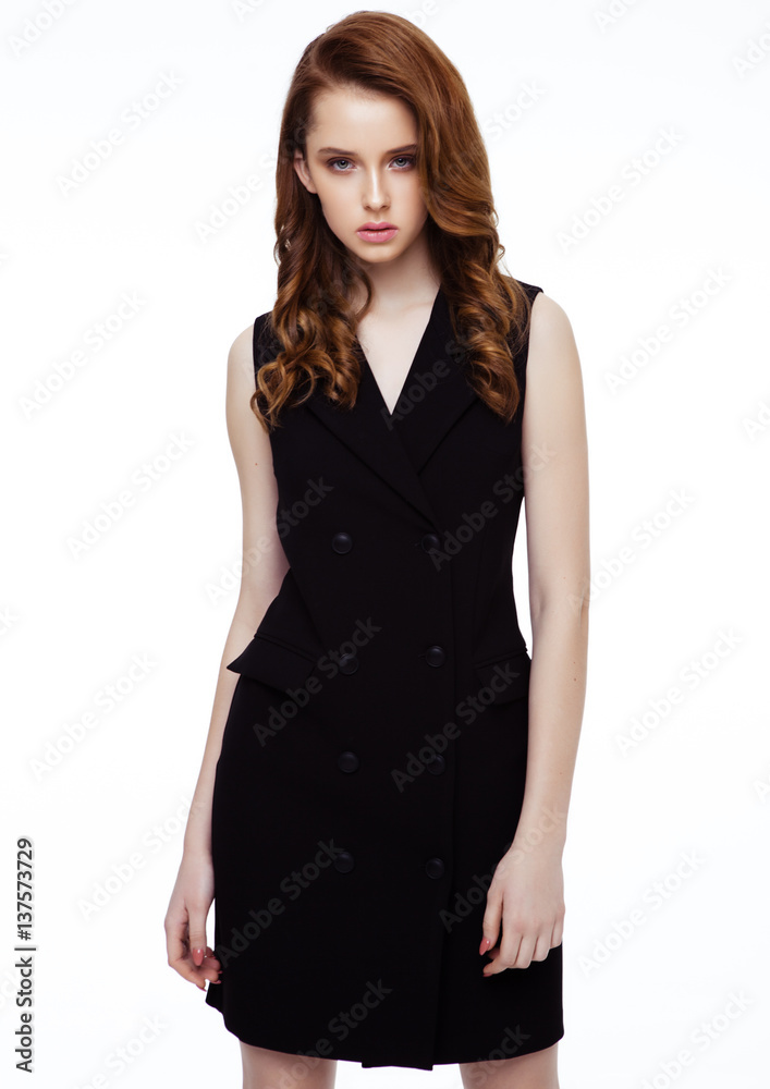Young beautiful fashion model wearing black dress Young beautiful fashion model wearing black dress