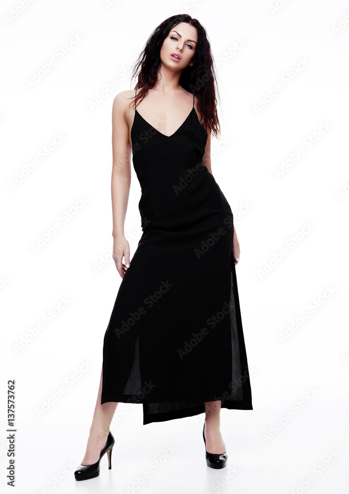 Sexy beautiful fashion model wearing black dress