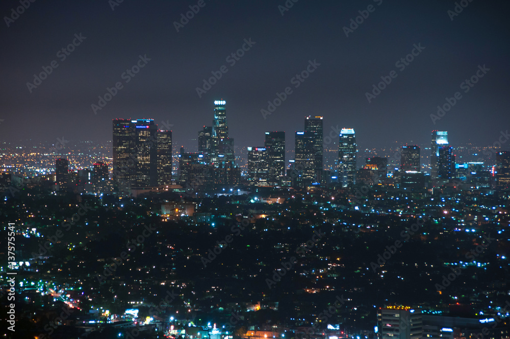 Night view of downtown Los Angeles, California United States
