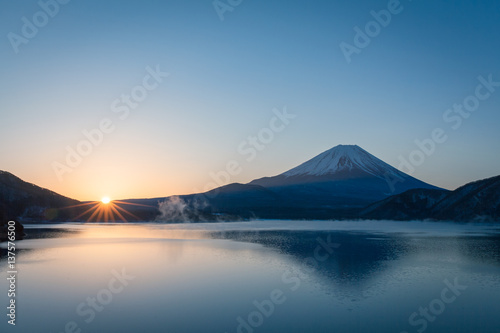 Mt.Fuji at Lake Motosu in winter morning