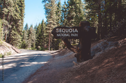 Sign at the entrance to Sequoia National Park, California, USA
