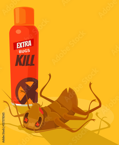 Spray anti insect. Dead bug. Vector flat cartoon illustration