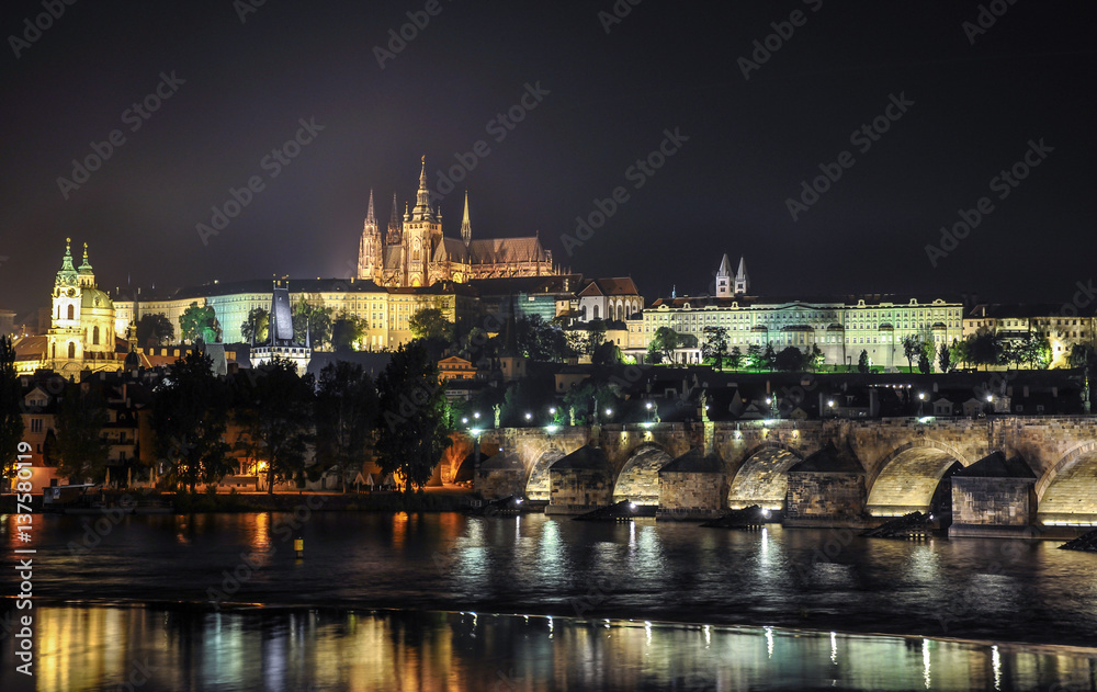 View of the night city of Prague, Czech Republic