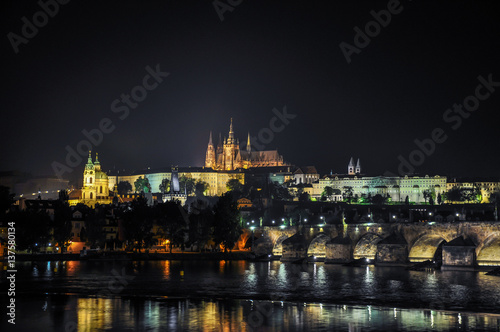 View of the night city of Prague  Czech Republic