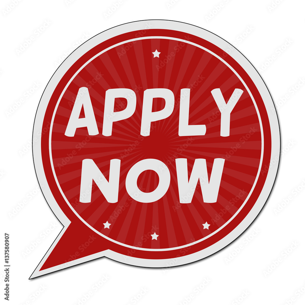 Apply now red speech bubble label or sign Apply now red speech bubble label or sign