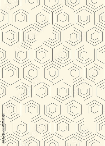 Seamless Hexagon Pattern. Vector Monochrome Chaotic Background