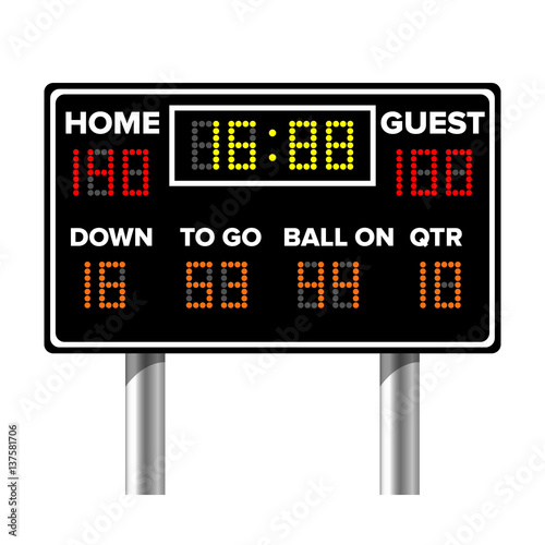 American Football Scoreboard. Sport Game Score. Digital LED Dots. Vector Illustration