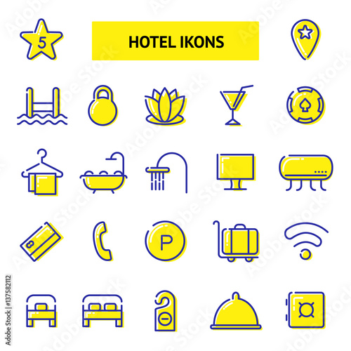 Hotel services icons set. Vector flat line illustrations.