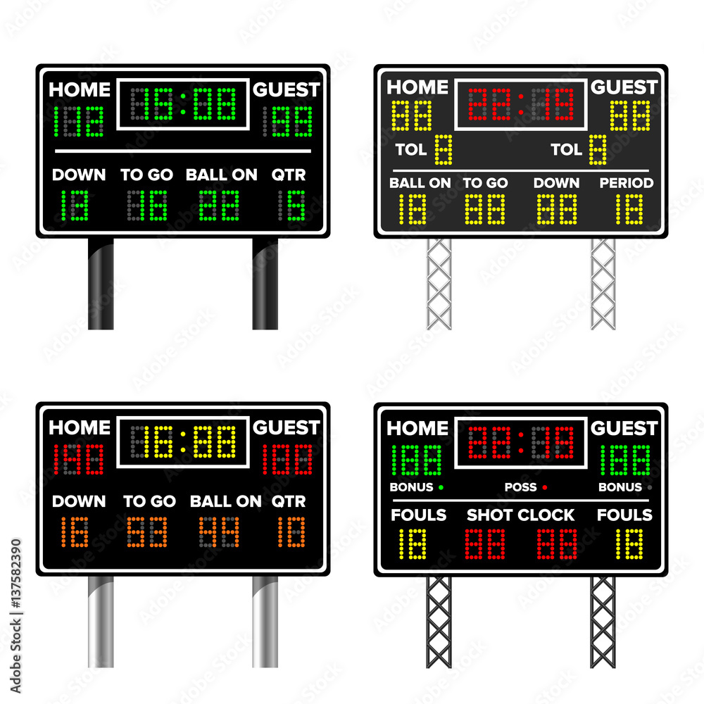 Fototapeta premium Basketball Scoreboard. Time, Guest, Home. Electronic Wireless Scoreboard Timer. Vector Illustration