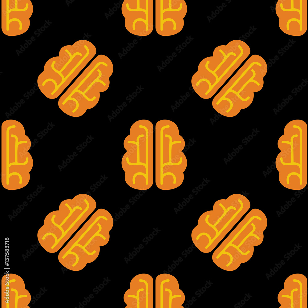 Obraz premium Brain vector icon seamless pattern, tiling ornament on black. Vector background.