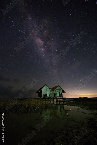 Milky way with twin house at Songkhla , south of Thailand