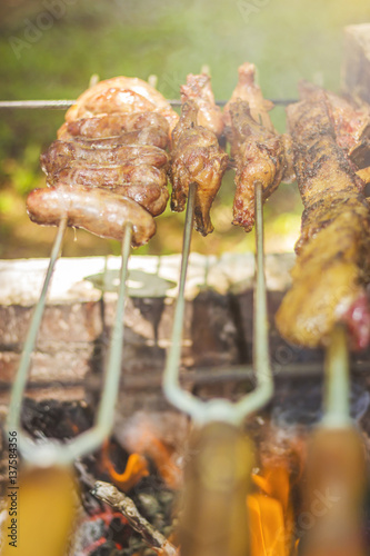 Brazilian barbecue. Churrasco Gaucho. Churrasco Uruguay. Grilled meat. meat skewer