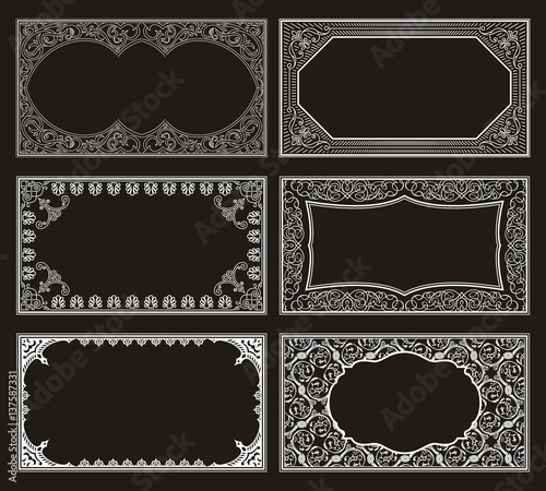 Vintage set retro cards. Template greeting card wedding invitation. Line calligraphic frames