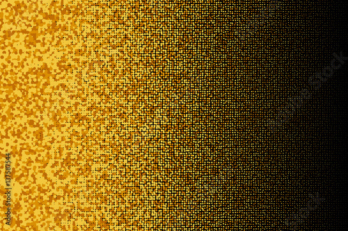 Golden glitter irregular pattern with gold shimmer paillettes on black background.