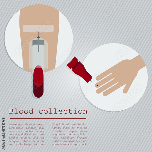 Blood collection concept. Finger prick blood collection. Venous blood collection.