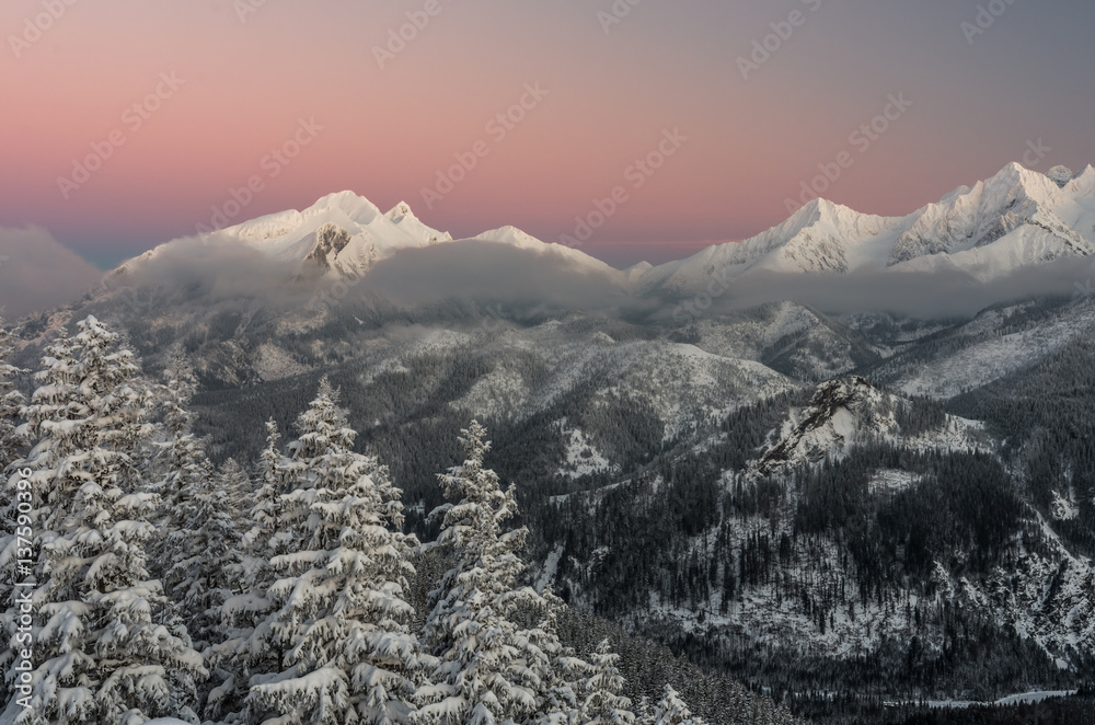 Winter Tatra mountains, Hawran peak in High Tatra mountain range
