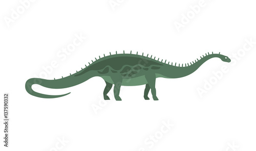 Green Diplodocus Dinosaur Of Jurassic Period  Prehistoric Extinct Giant Reptile Cartoon Realistic Animal