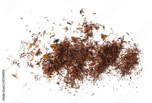 Fotografie Dark tobacco isolated on white background, bright Virginia with dark rich Kentuc