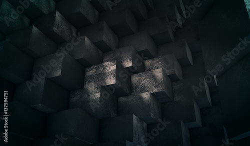Abstract black cubes metal background.3D rendering