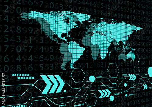Abstract digital number with digital map vector technology background some Elements of this image furnished by NASA