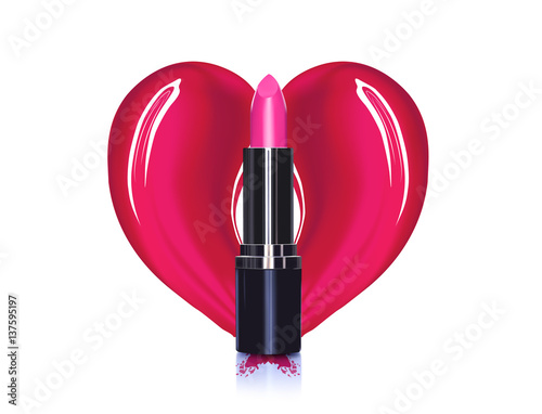 Lipstick realistic make up concept with smears on white background.