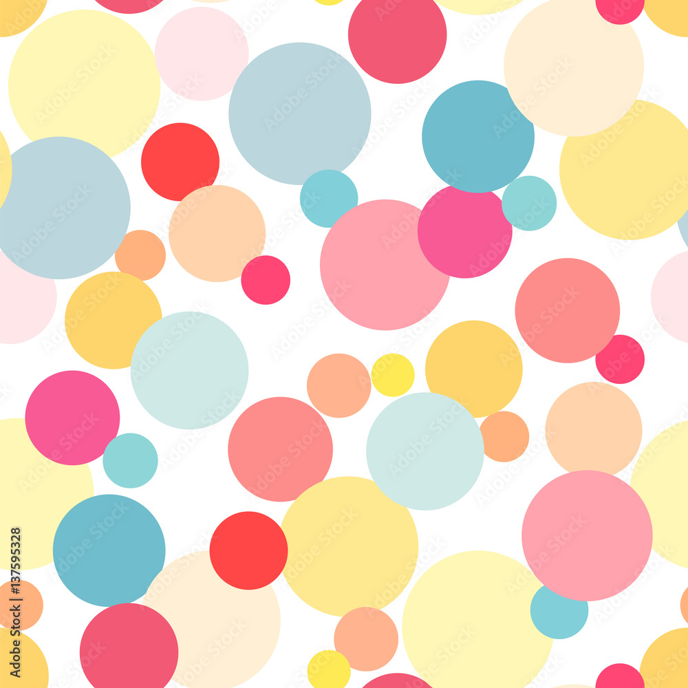 Seamless abstract pattern of association of the round elements in yellow, pink, red, blue colors on a white background. Seamless abstract pattern of association of the round elements in yellow, pink, red, blue colors on a white background.