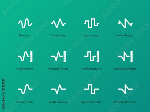 Sound wave cycle types icons on green background.