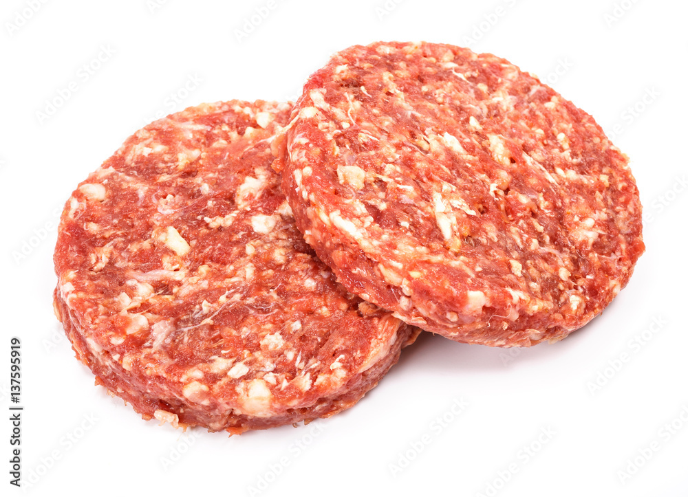Raw beef hamburger meat on white background Raw beef hamburger meat on white background