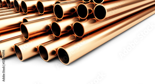 copper pipes on a white background 3D illustration