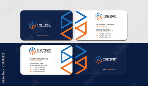 business cards metallurgy, orange and blue colors, corporate identity